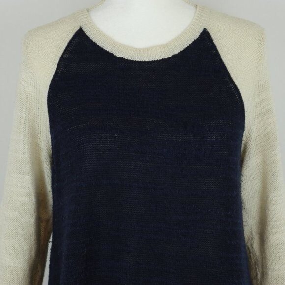 Madewell Women's Medium Blue Cream Linen Blend Raglan Sleeve Scoop Neck Sweater - Picture 2 of 8